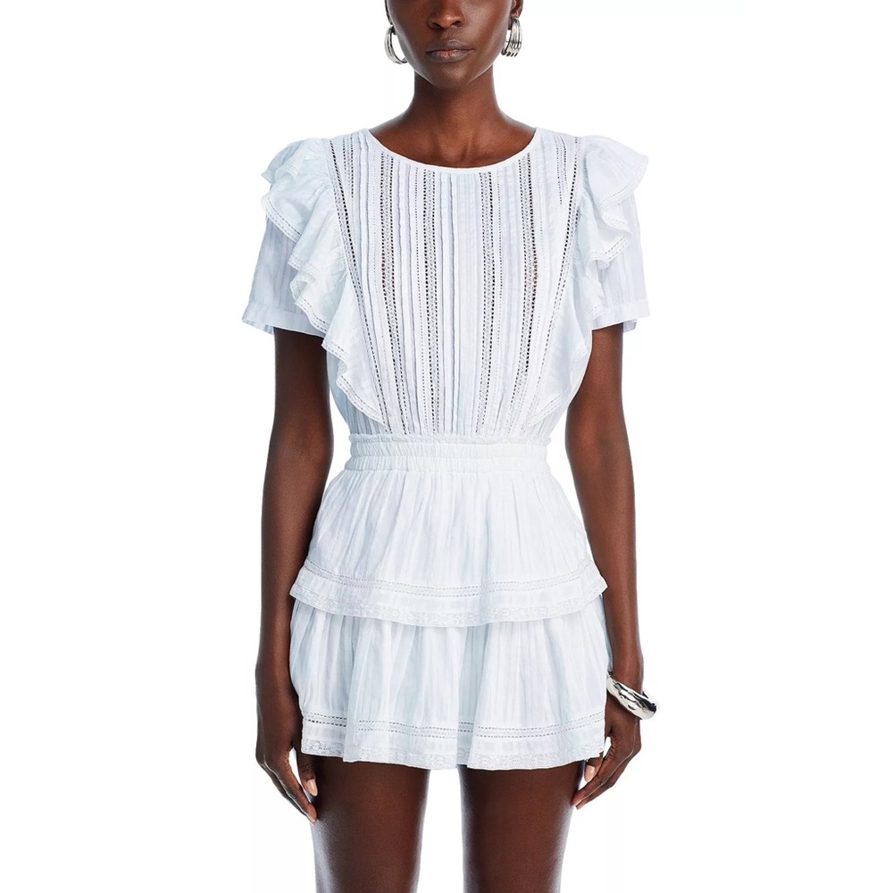 Like New LoveShackFancy Silk Chiffon Natasha Mini Dress in Baby Blue Hand Dye